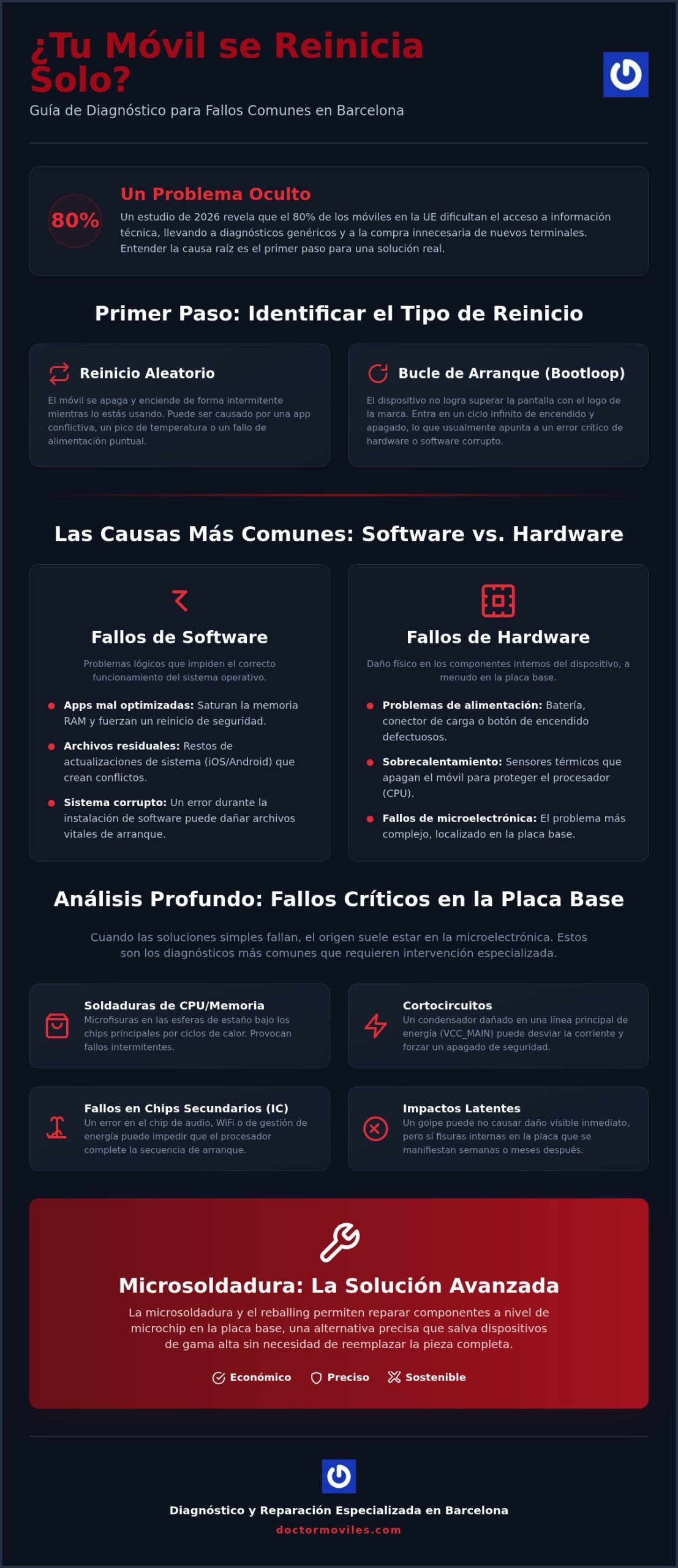¿Tu móvil se reinicia solo en Barcelona? Causas, soluciones y diagnóstico técnico 2026